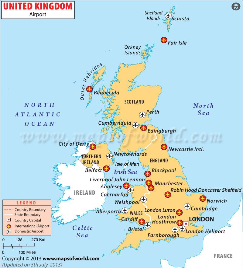 Vereinigtes Königreich, Flughafen Karte - Großbritannien airport Karte (Europa Nord - Europa)