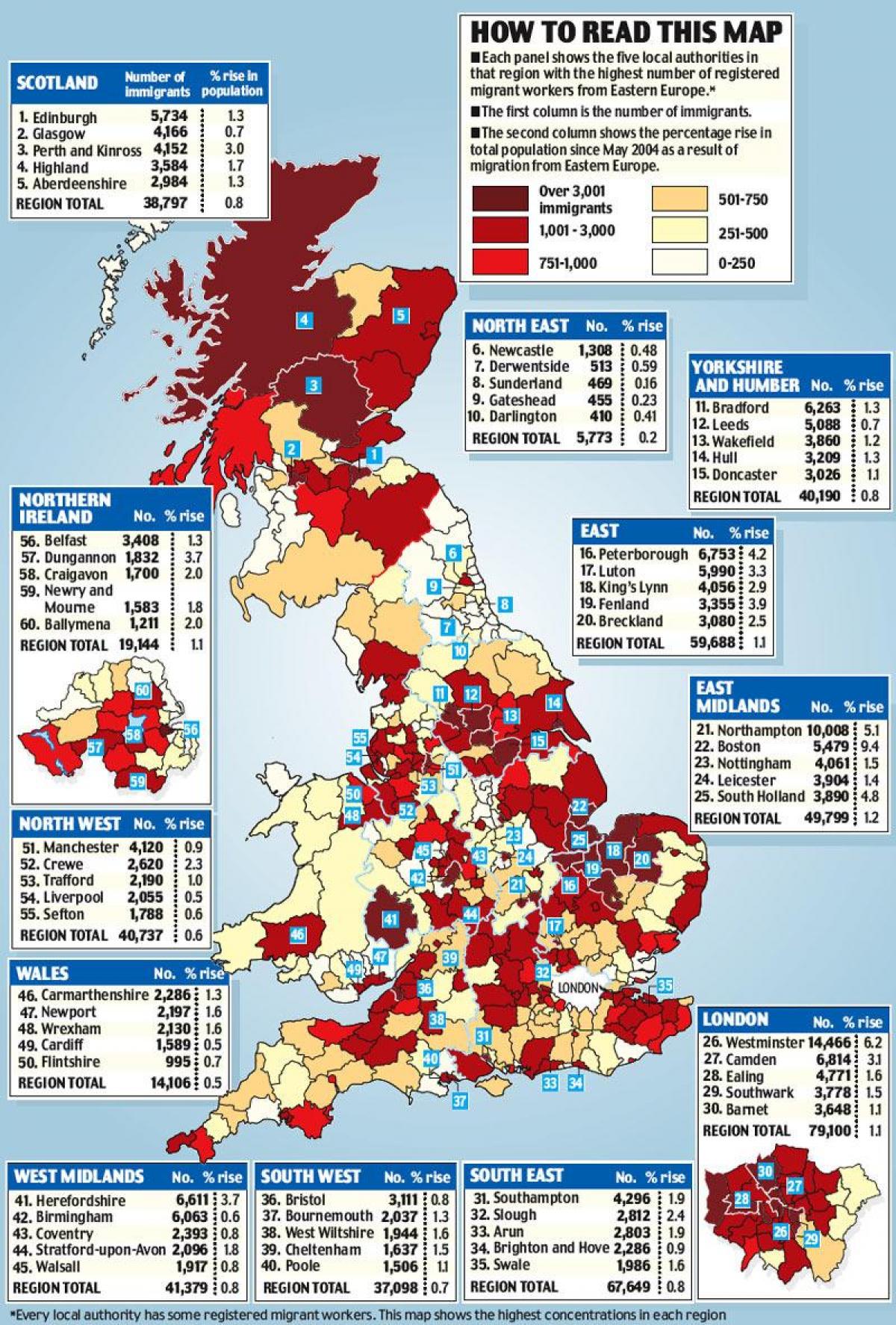 Karte von Großbritannien Einwanderung