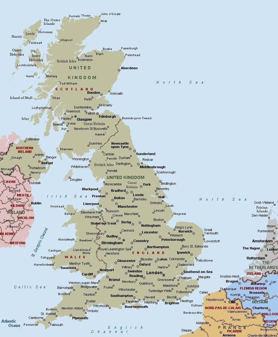 Karte von Großbritannien mit Städten