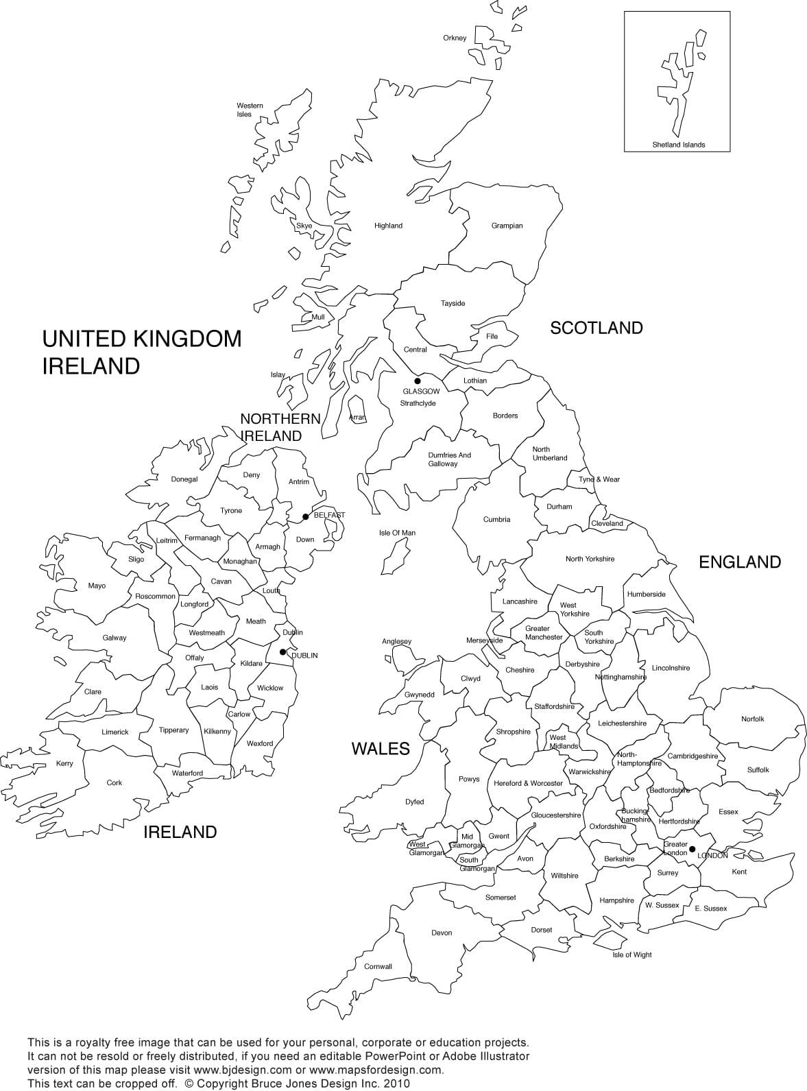 Karte von UK schwarz und weiß