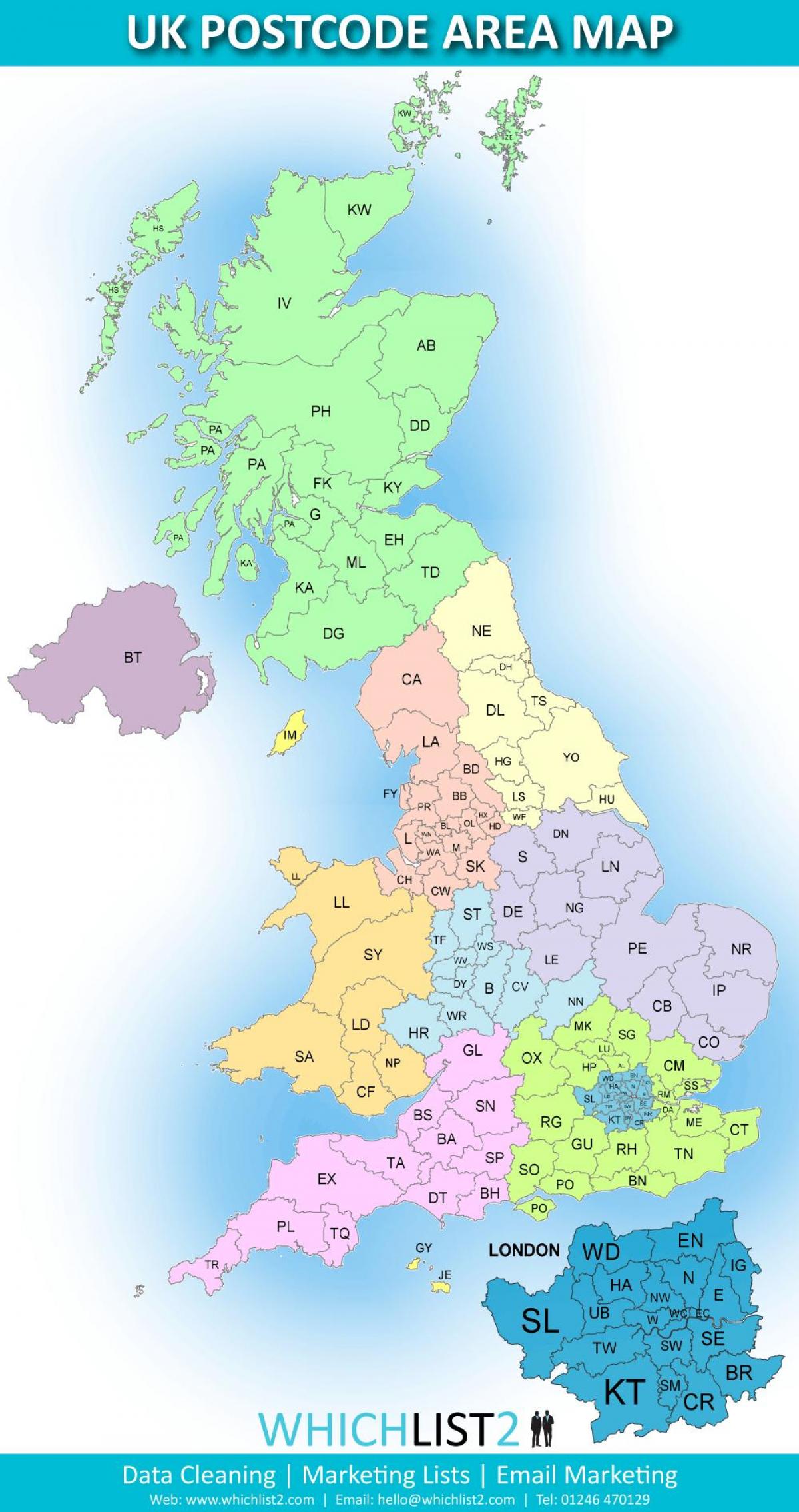 Großbritannien PLZ-Karte - UK Postleitzahlen-Bereich der Karte (Nord