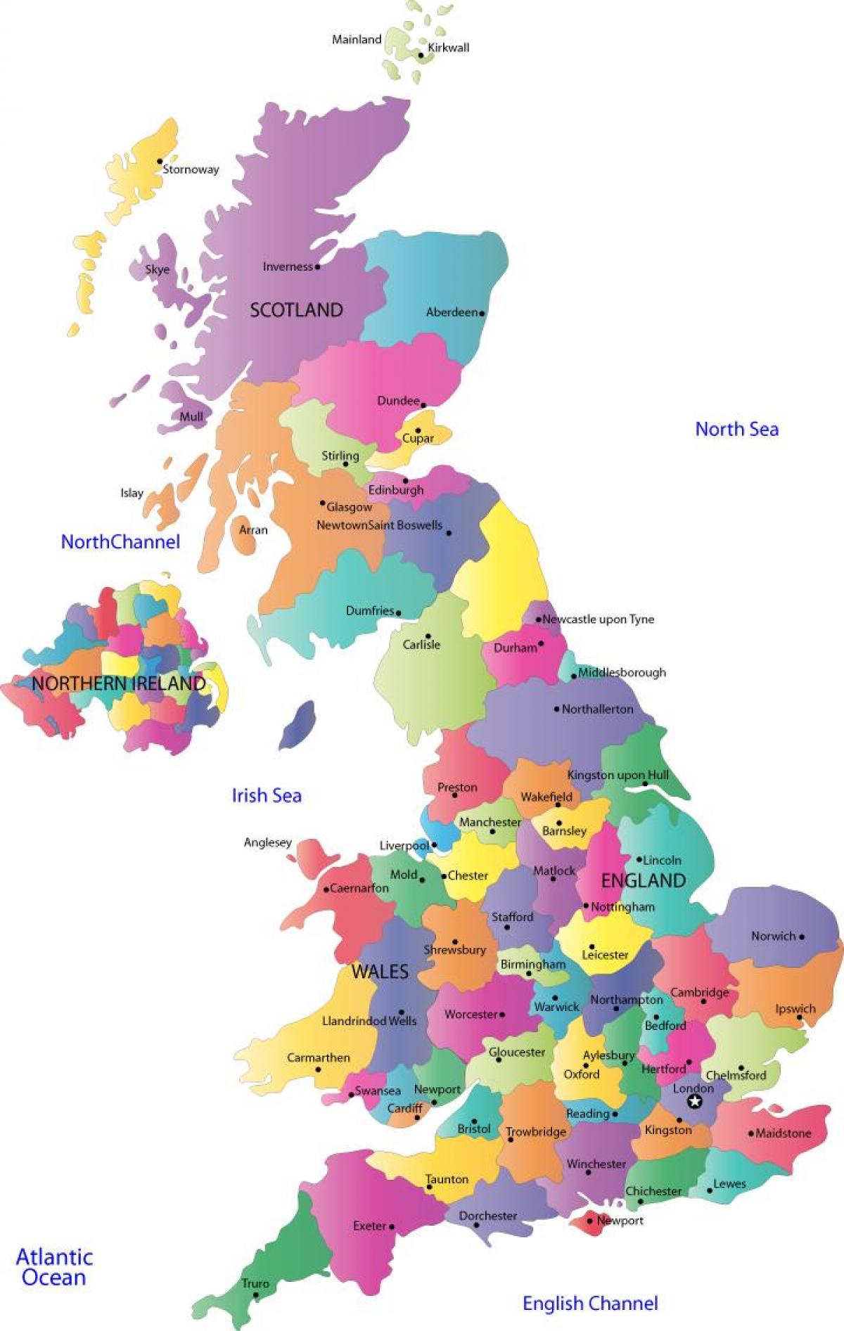 Karten Uk Landkreise Stadte Karte Von Grossbritannien Mit Landkreisen Und Stadten Europa Nord Europa