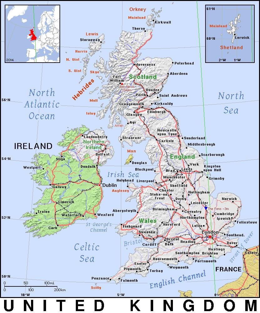 Karte von Großbritannien Norden