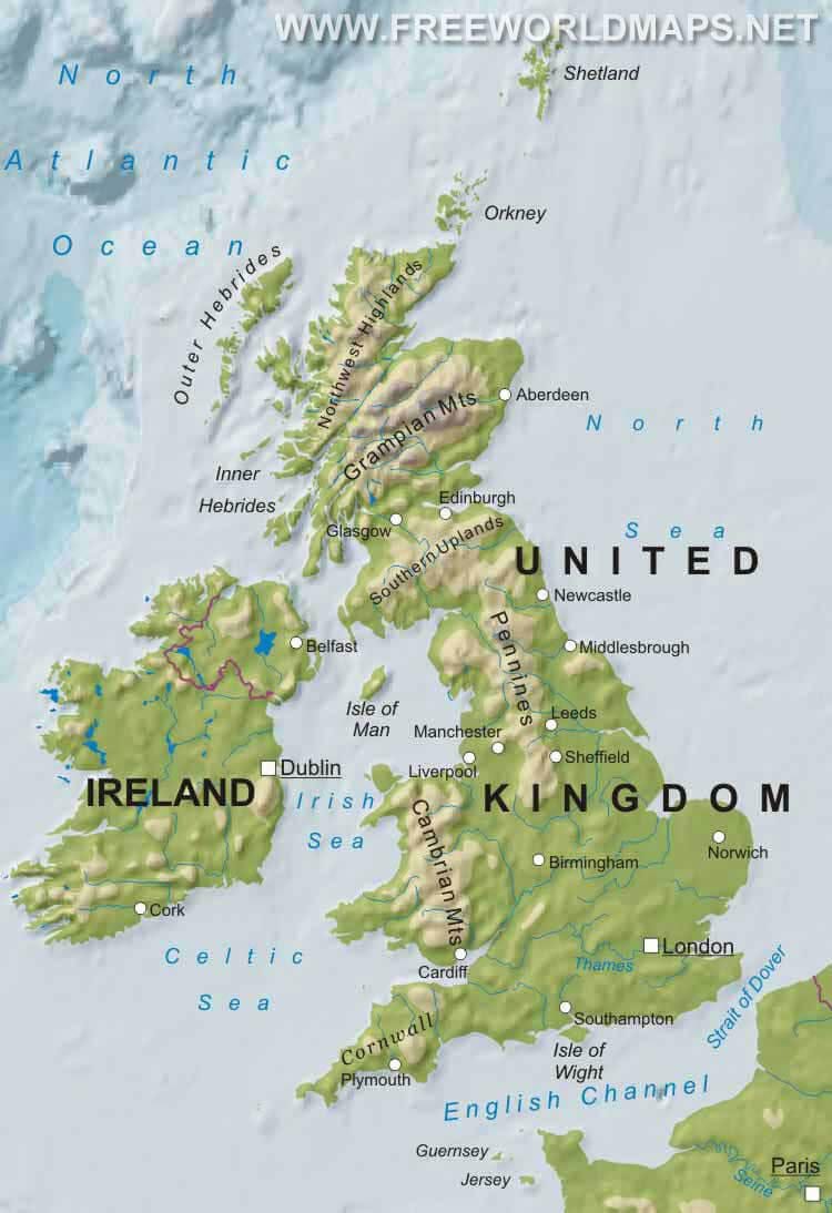 physische Karte von Großbritannien
