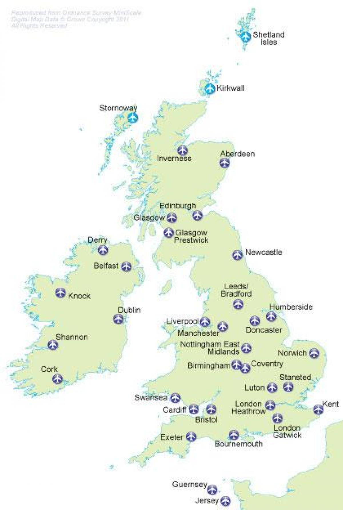 Uk Internationalen Flughafen Karte Karte Von Uk International Airports Northern Europe Europa