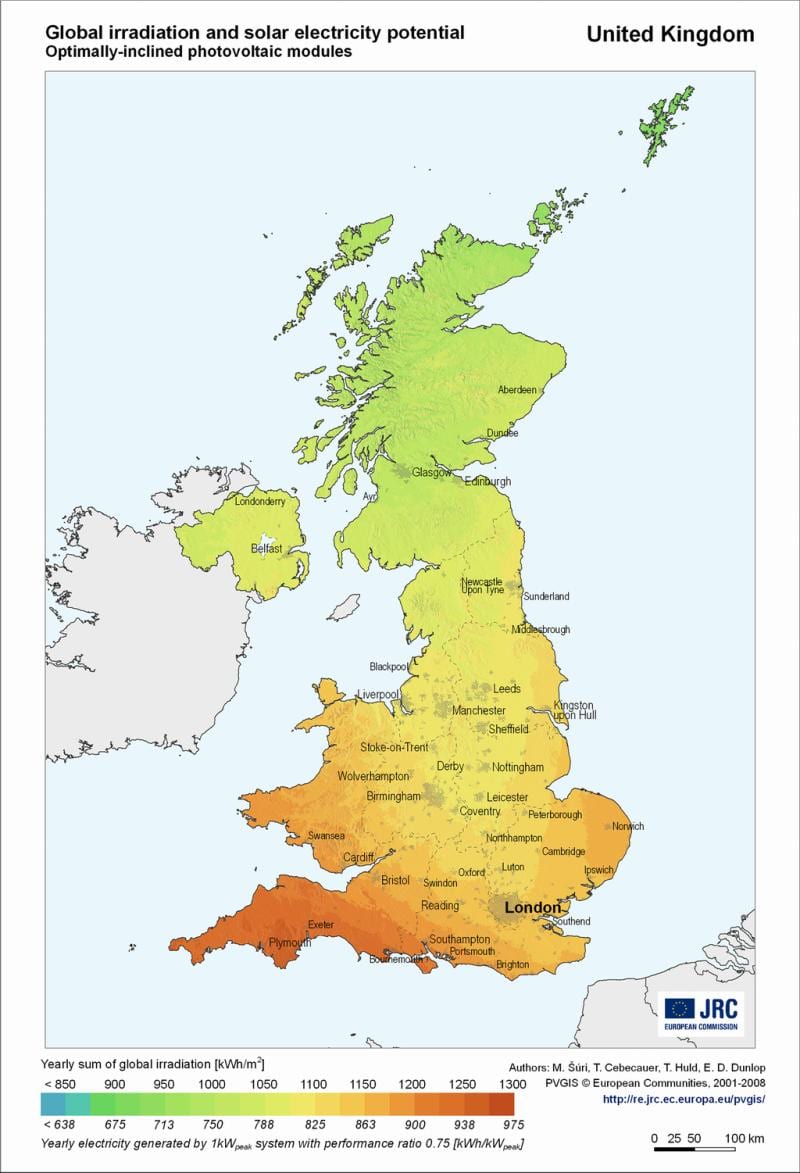 Karte von Großbritannien Temperatur