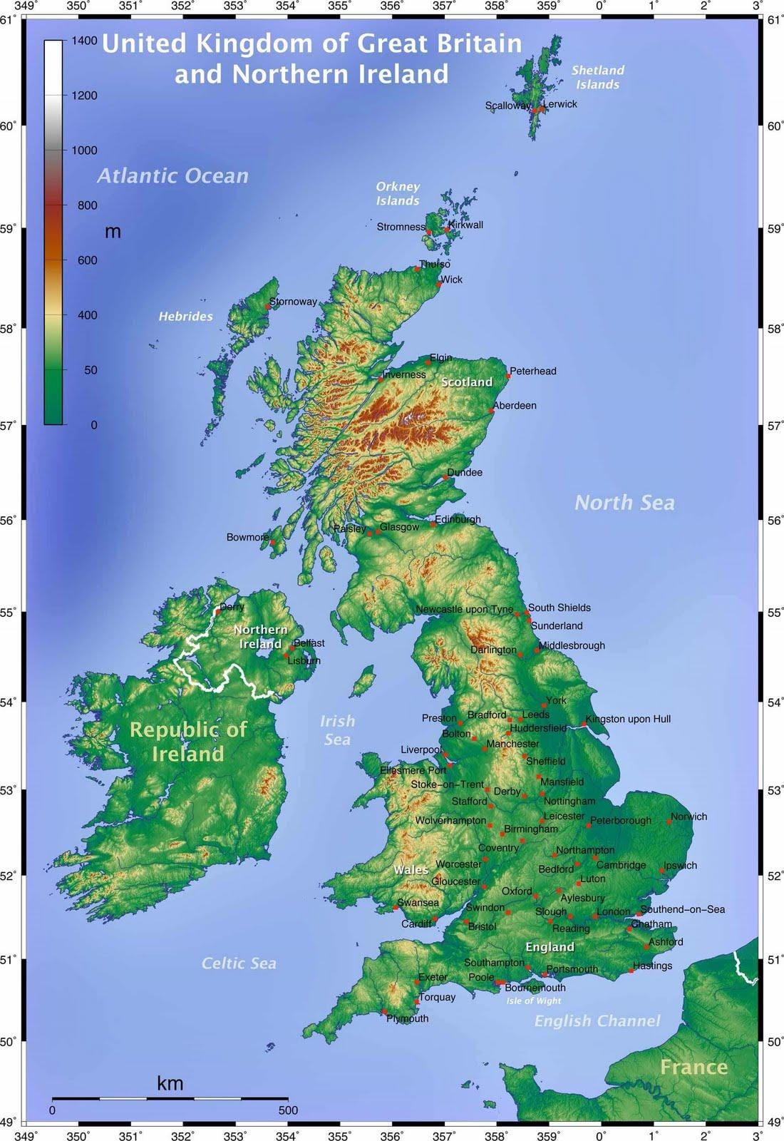 Topografische Karte Großbritannien