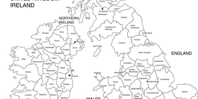 Karte von UK schwarz und weiß